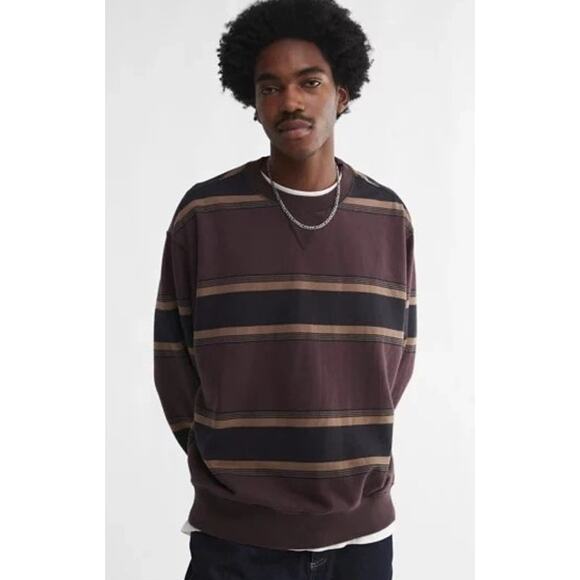 URBAN OUTFITTERS UO Striped Crew Neck Sweatshirt In Brown Multi    Size: S - Picture 1 of 4